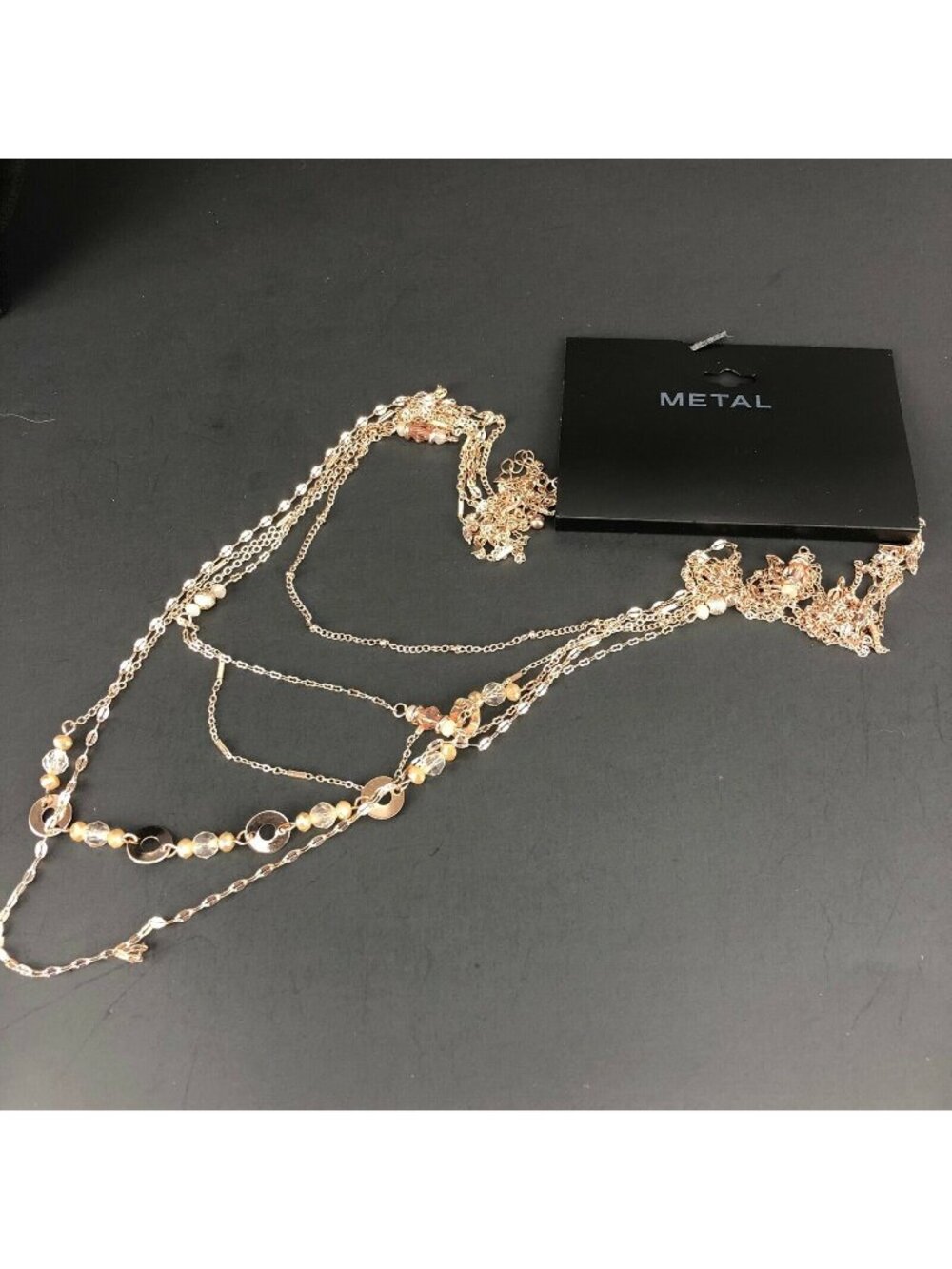 Kohls Metal Necklace Long Multi-Layer Beaded Chain Copper Tone